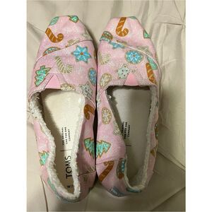 TOMS Pink Holiday Cookie Print Slip-Ons